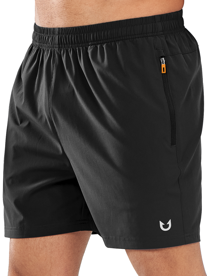 Men's Black 5 inch Workout Gym Stretch Shorts Lightweight with Zipper Pocket