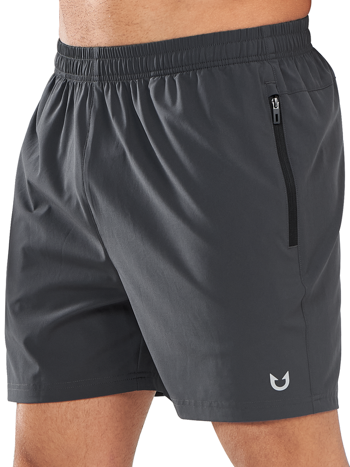 Men's Dark Gray 5 inch Workout Gym Stretch Shorts Lightweight with Zipper Pocket