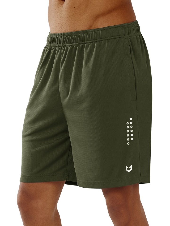 Men's 7-inch Army Green Mesh Tennis Sweat Shorts with Pockets Elasticated Waist