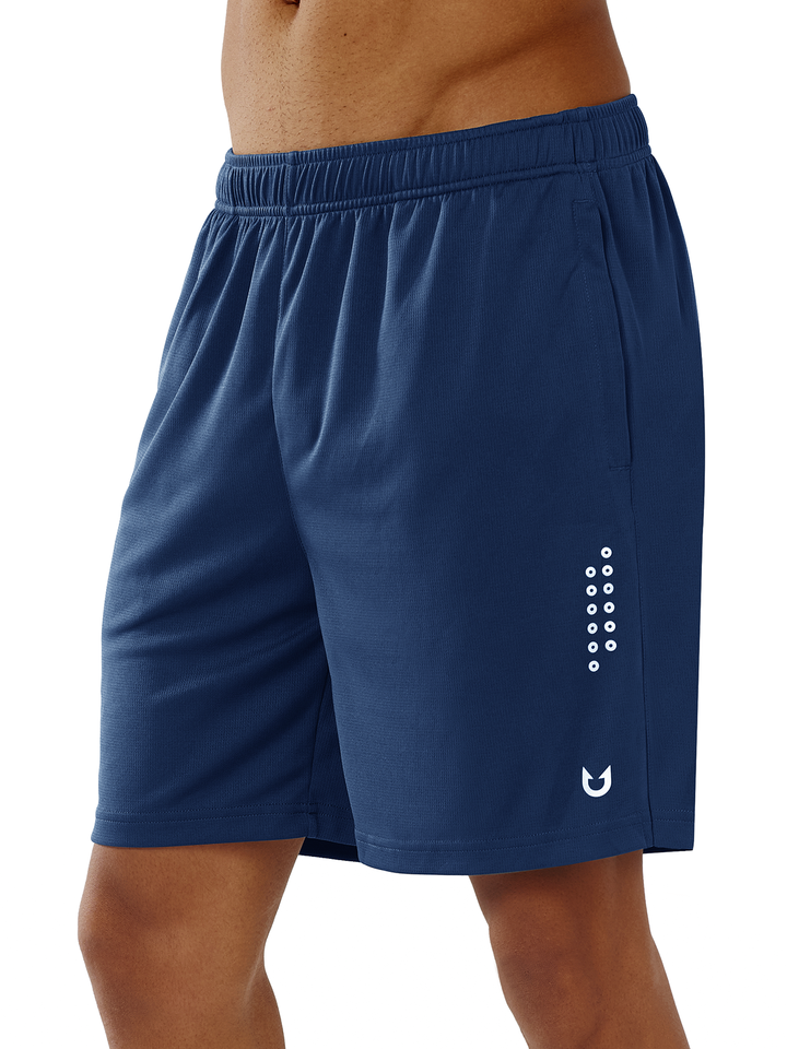 Men's 7-inch Dark Blue Mesh Tennis Sweat Shorts with Pockets Elasticated Waist