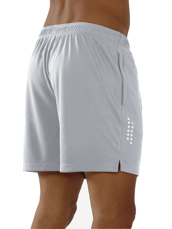 Mens 5 Inch Gym Running Shorts With Phone Pocket Quick Dry Mesh Shorts Light Grey Back