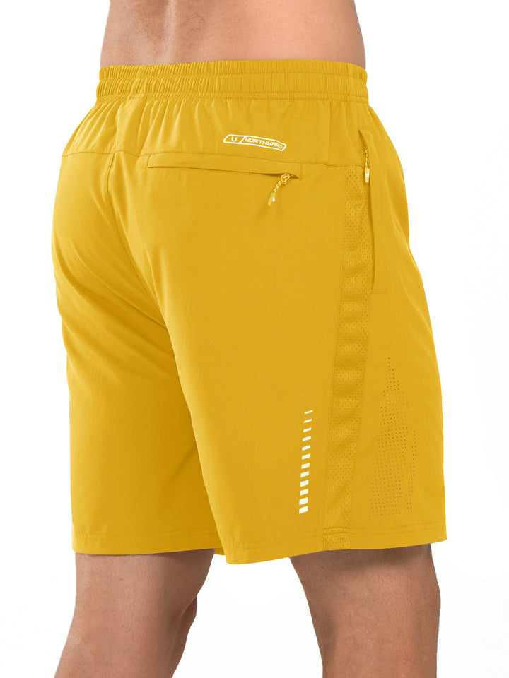 Men's Yellow Gym Sweat 7" Moisture Wicking Shorts Pockets