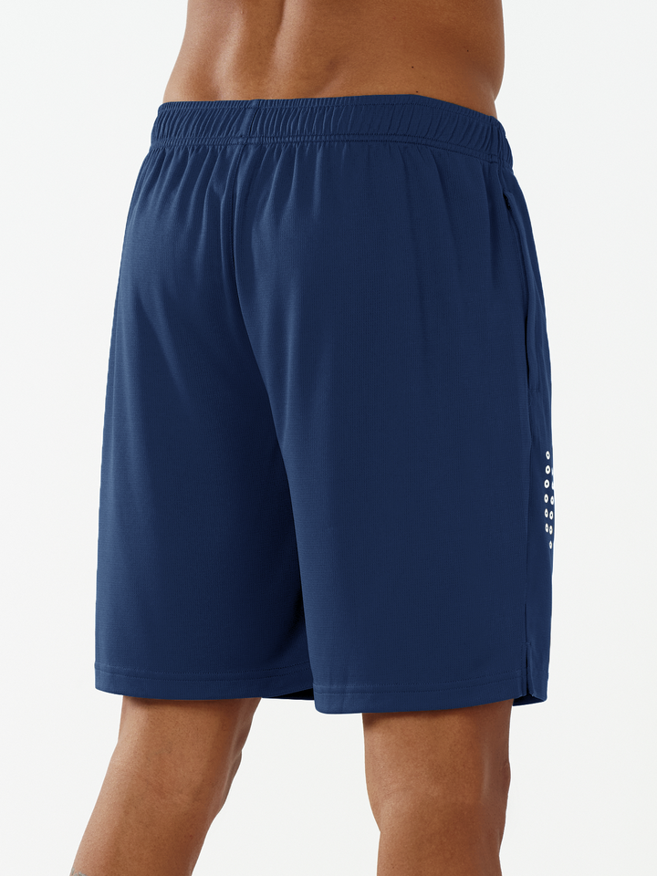 Men's 7-inch Dark Blue Mesh Tennis Sweat Shorts with Pockets Elasticated Waist Back