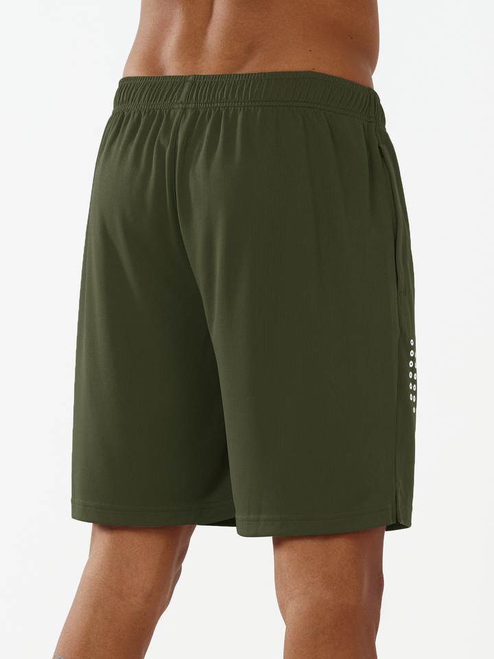 Men's 7-inch Army Green Mesh Tennis Sweat Shorts with Pockets Elasticated Waist Back