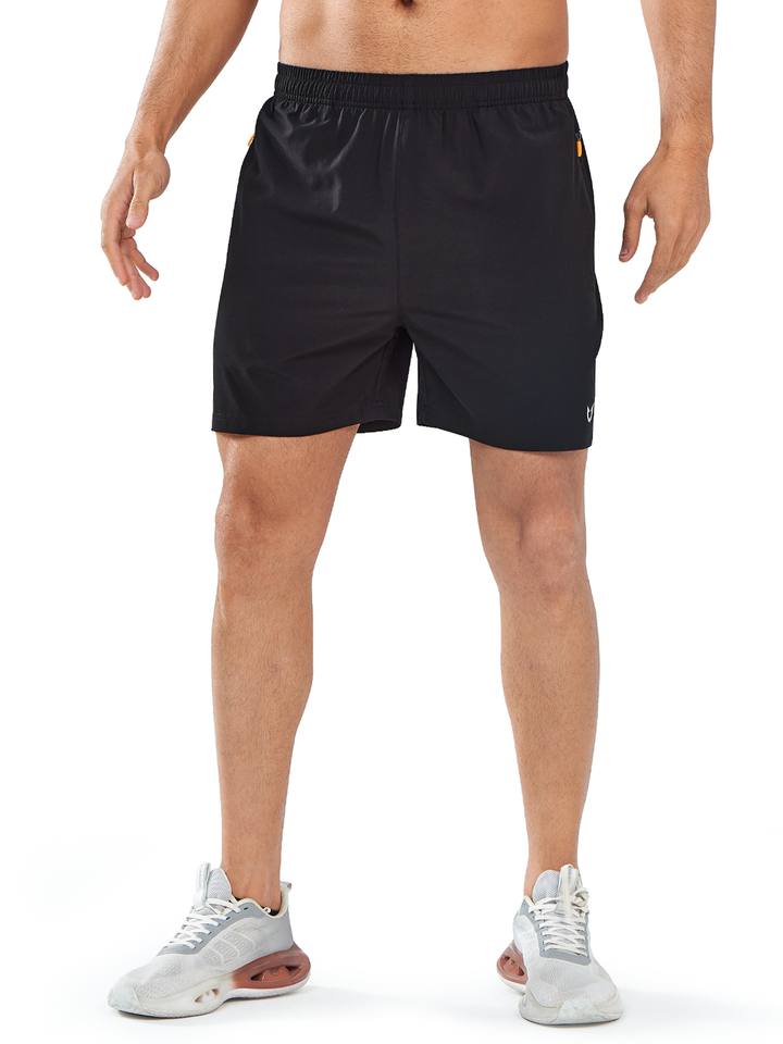 Men's Black 5 inch Workout Gym Stretch Shorts Lightweight with Zipper Pocket Front