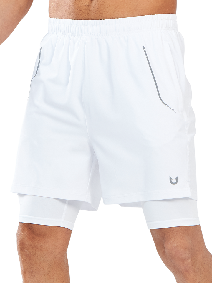 Northyard Men's White 2-in-1 Running Shorts 7 inch with Phone Pocket for Outdoor Sport