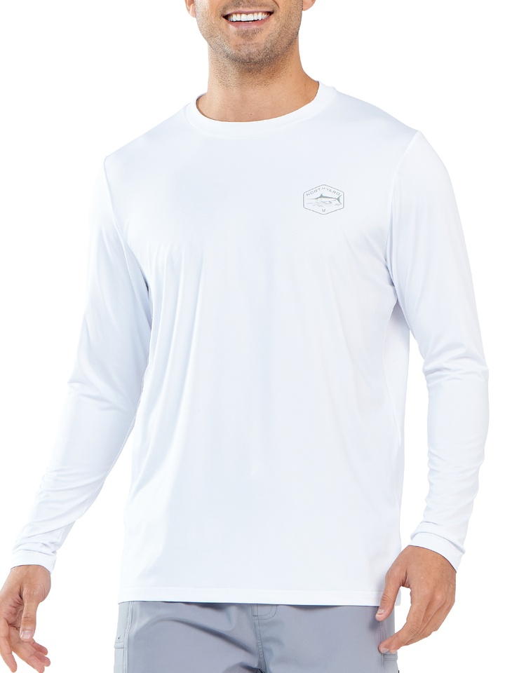 NORTHYARD Men's White Sun Protection UV Fishing T Shirts Crewneck Long Sleeve for Swim