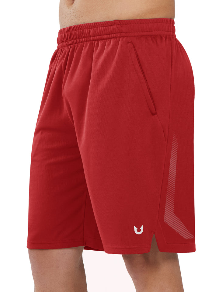 Northyard Men's Red Tennis 10" Long Mesh Shorts with Pockets for Basketball Workout