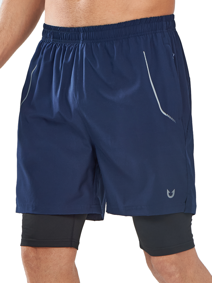 Northyard Men's Navy 2-in-1 Running Shorts 7 inch with Phone Pocket for Outdoor Sport