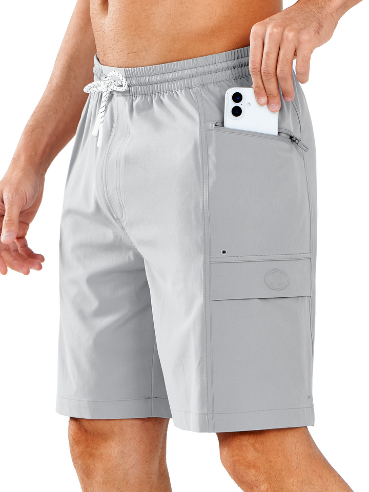 NORTHYARD Men's 9" Light Grey Long Swim Trunks Quick Dry Board Shorts with Pocket for Beach