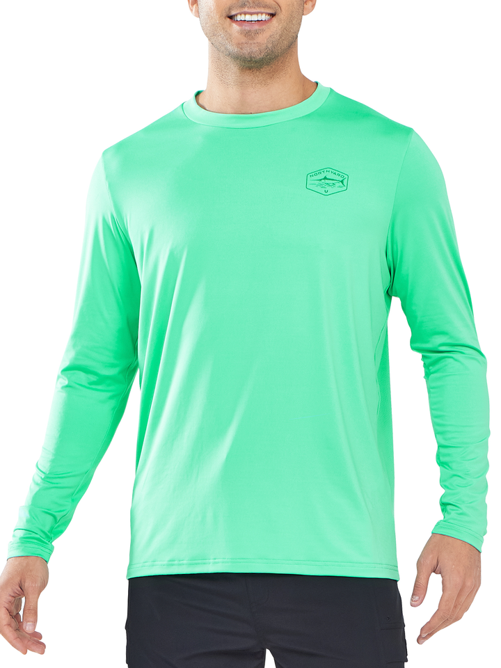 NORTHYARD Men's Mint Green Sun Protection UV Fishing T Shirts Crewneck Long Sleeve for Swim