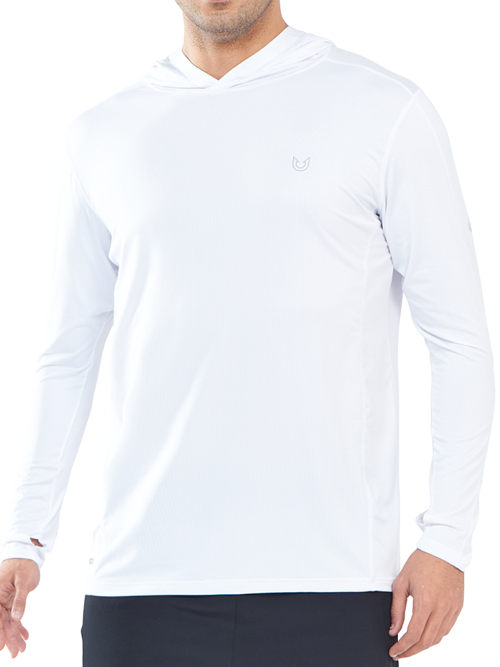 Northyard Men's White Sun Hoodie Long Sleeve T Shirt UV Protection for Fishing Swim