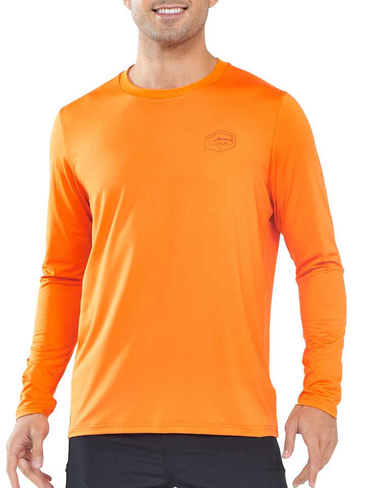 NORTHYARD Men's Orange Sun Protection UV Fishing T Shirts Crewneck Long Sleeve for Swim