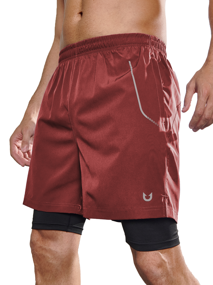 Northyard Men's Wine 2-in-1 Running Shorts 7 inch with Phone Pocket for Outdoor Sport