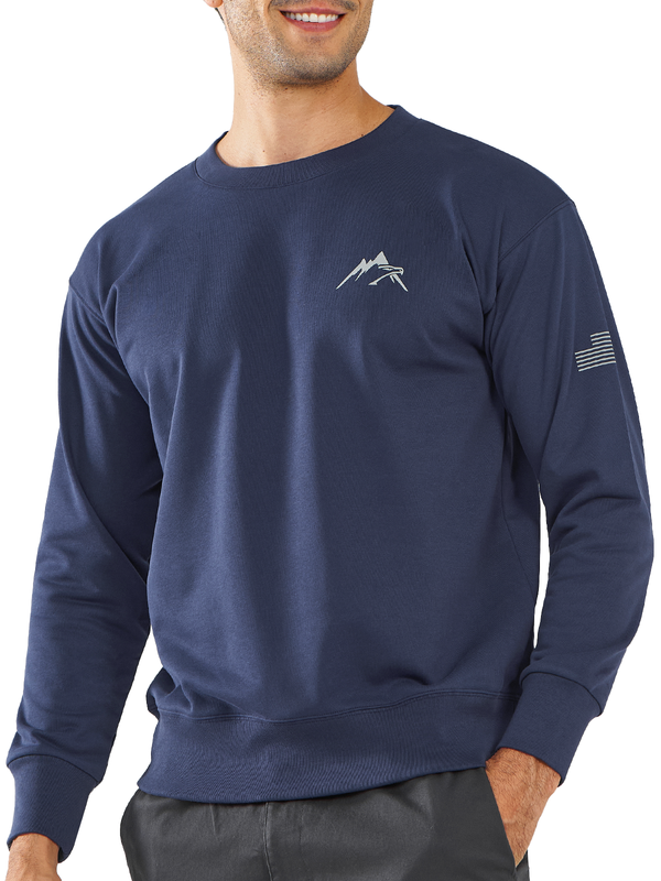 Northyard Men's Navy Cotton Long Sleeve Crewneck Golf Sport Fitness Casual Sweatshirt