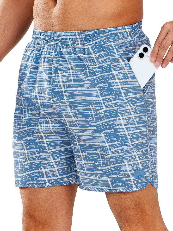 NORTHYARD Men's Blue White Lines Swim Trunks 5" Shorts with Mesh Liner Packable for Surfing Beach