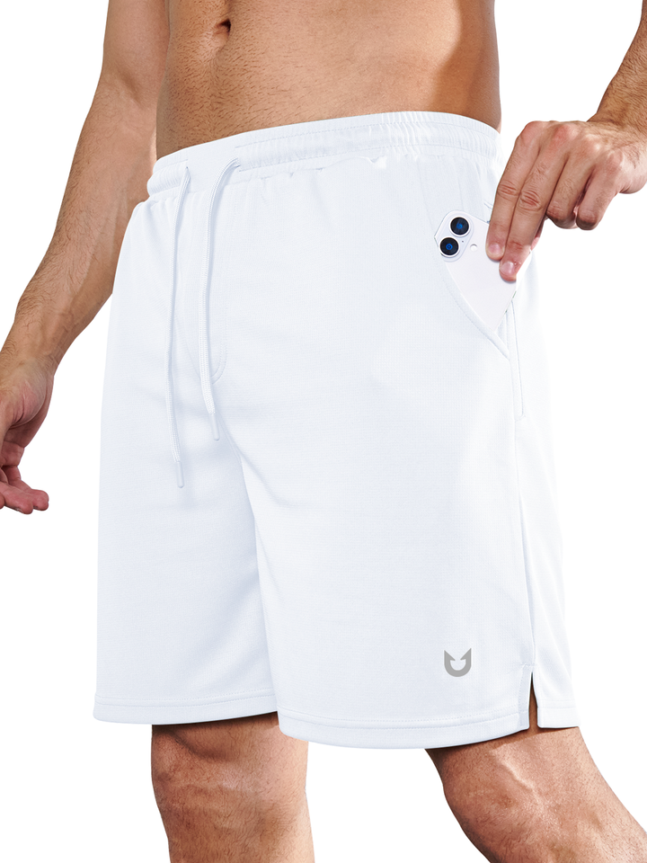 Northyard Men's White Gym Workout 7 inch Mesh Shorts Quick Dry for Tennis Pickball Run