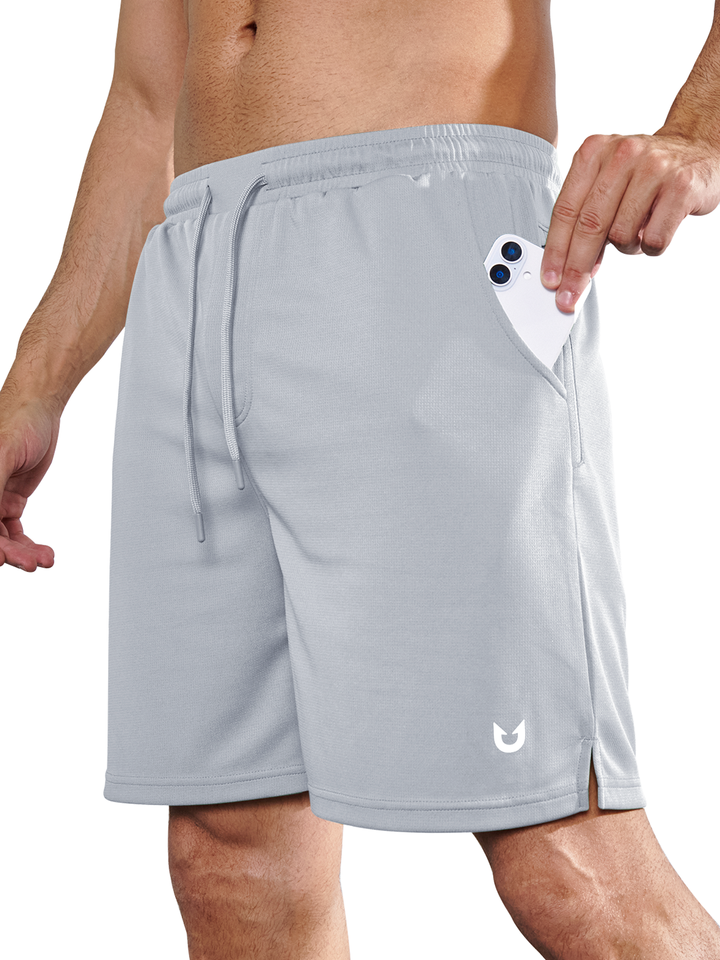 Northyard Men's Light Grey Gym Workout 7 inch Mesh Shorts Quick Dry for Tennis Pickball Run