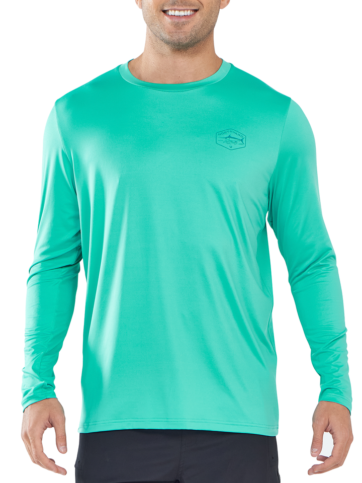 NORTHYARD Men's Lake Blue Sun Protection UV Fishing T Shirts Crewneck Long Sleeve for Swim