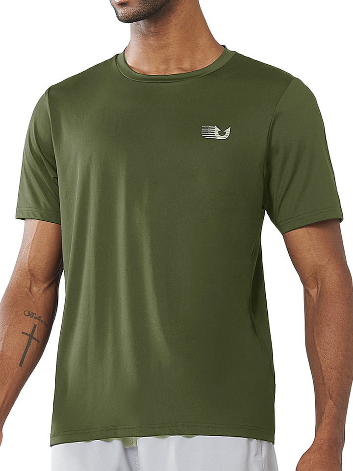 Men's Army Green Pickleball Workout Sweat T-Shirts Moisture Wicking for Gym Sport