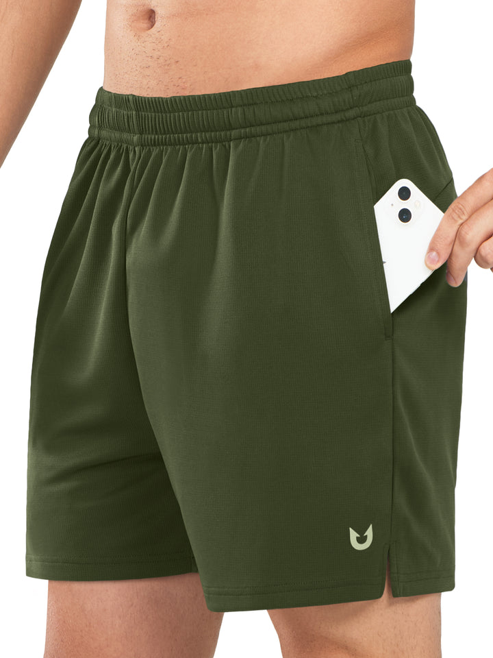 Men's Army Green 5-inch Tennis Mesh Shorts with Pockets Quick Dry for Gym Running