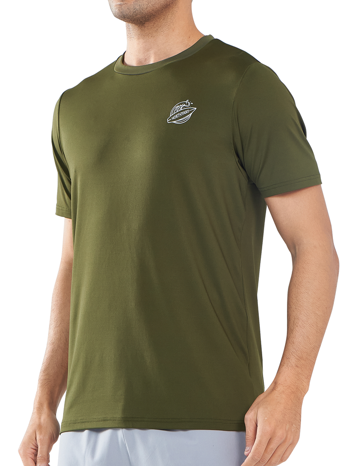 Northyard Men's Army Green Rash Guard T-Shirts Sun Protection UV Short Sleeve for Surf Swim