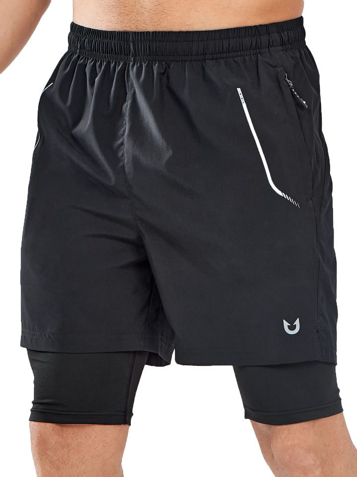 Northyard Men's Black 2-in-1 Running Shorts 7 inch with Phone Pocket for Outdoor Sport