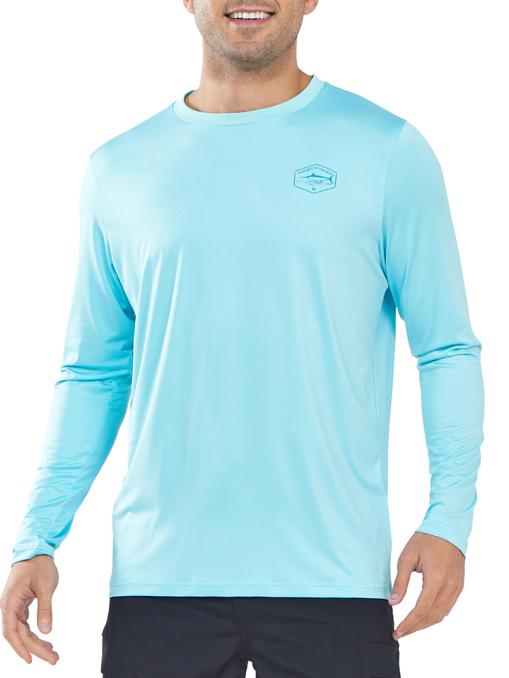 NORTHYARD Men's Sky Blue Sun Protection UV Fishing T Shirts Crewneck Long Sleeve for Swim