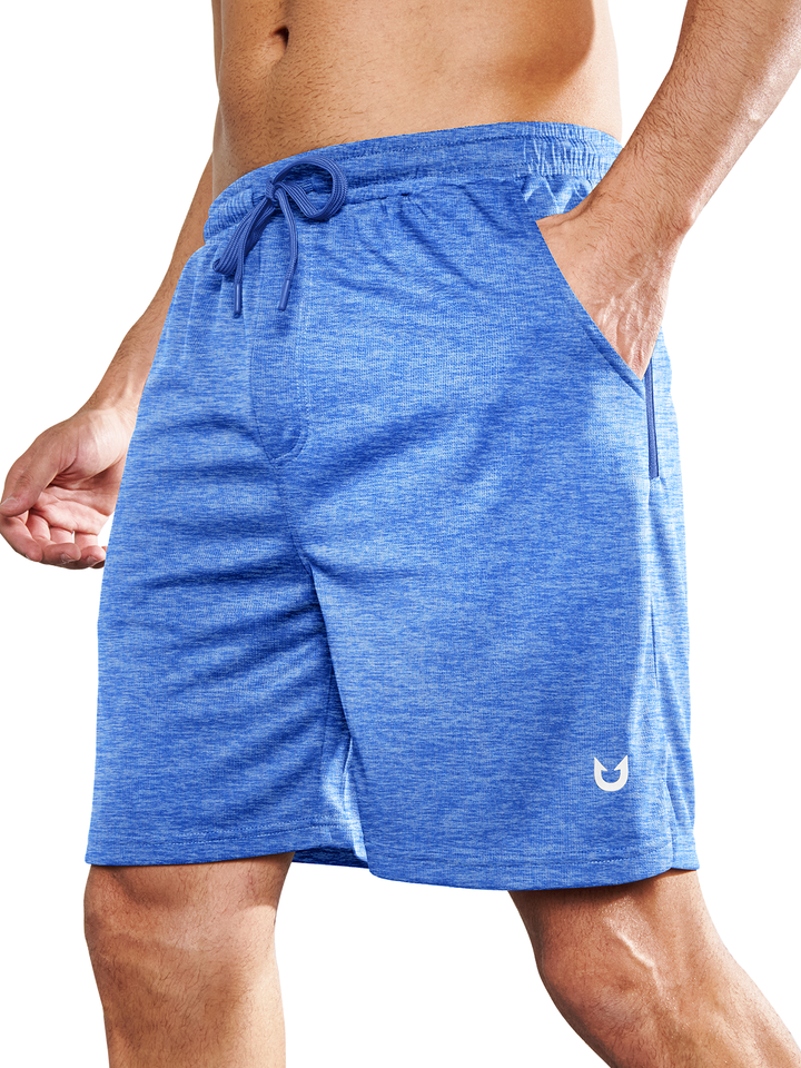 Northyard Men's Blue Heather Gym Workout 7 inch Mesh Shorts Quick Dry for Tennis Pickball Run