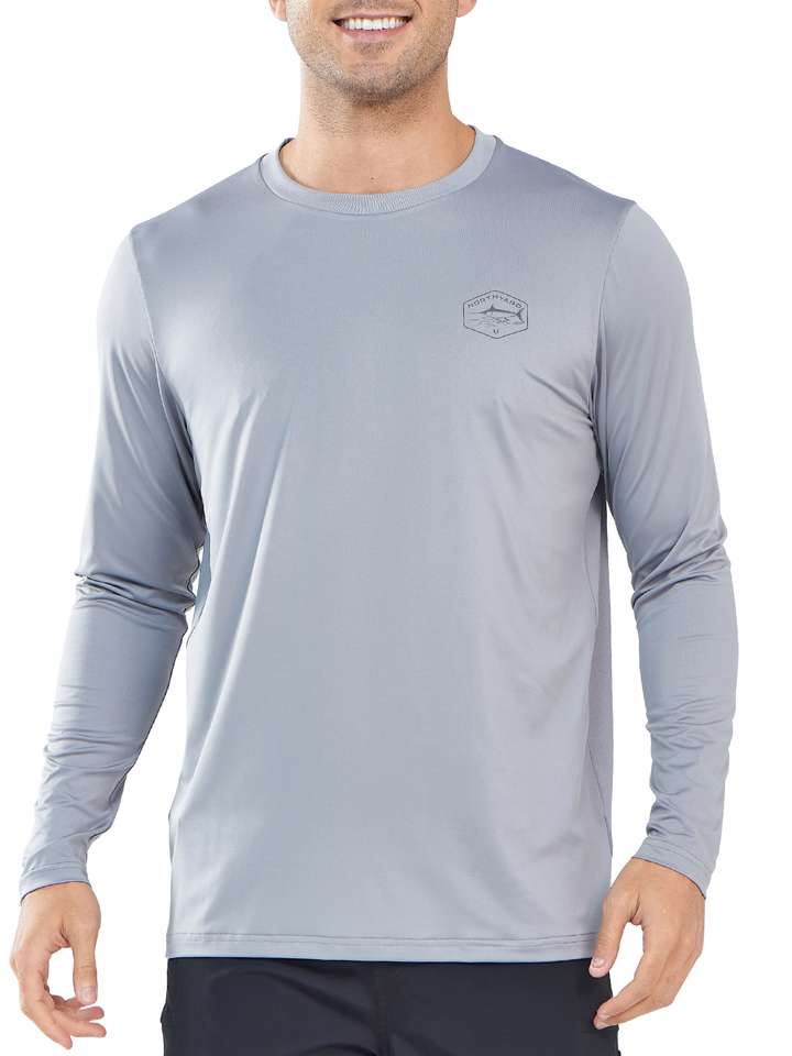 NORTHYARD Men's Light Grey Sun Protection UV Fishing T Shirts Crewneck Long Sleeve for Swim