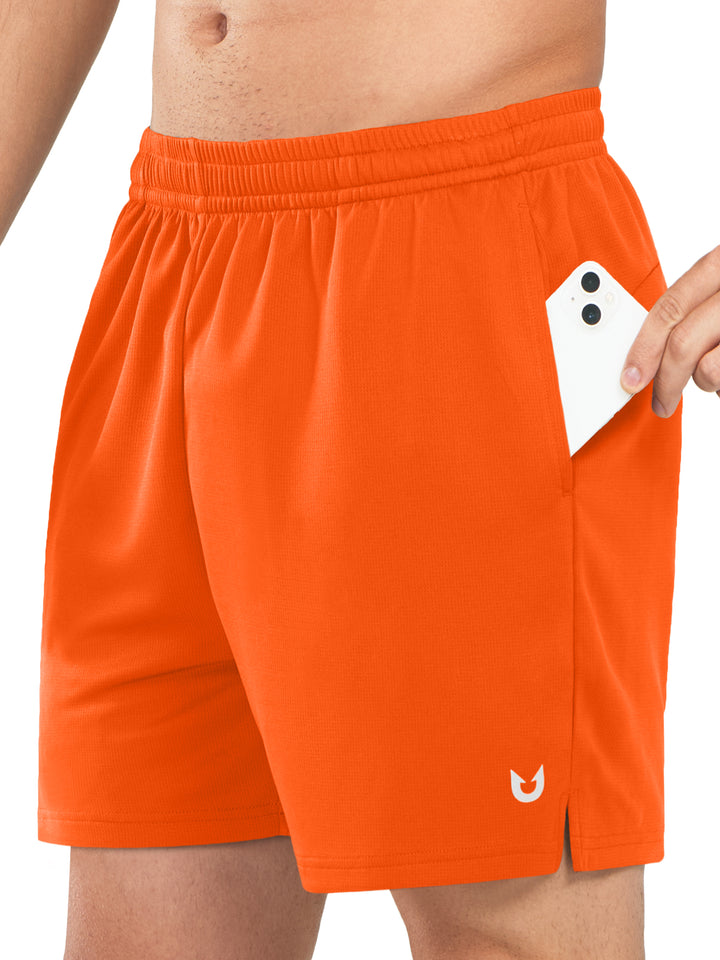 Men's Orange 5-inch Tennis Mesh Shorts with Pockets Quick Dry for Gym Running