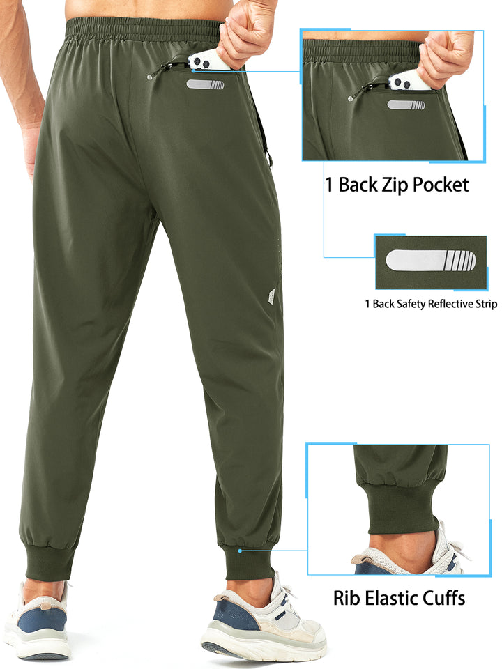 Men's Army Green Lightweight Athletic Joggers Gym Workout Sport Pants for Running Pockets