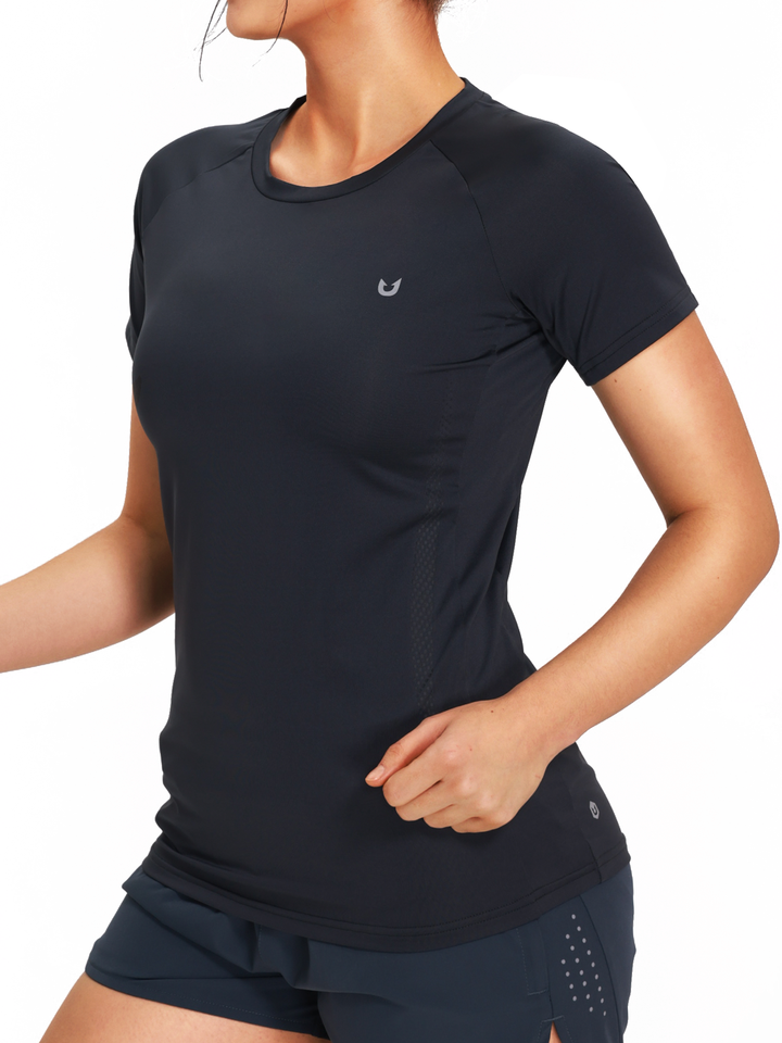 Women's Black Yoga Compression Running T Shirts Quick-Dry