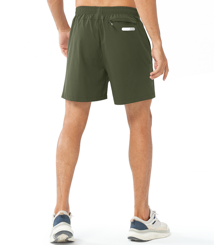 Men's Army Green 5" Moisture Wicking Hiking Shorts Back