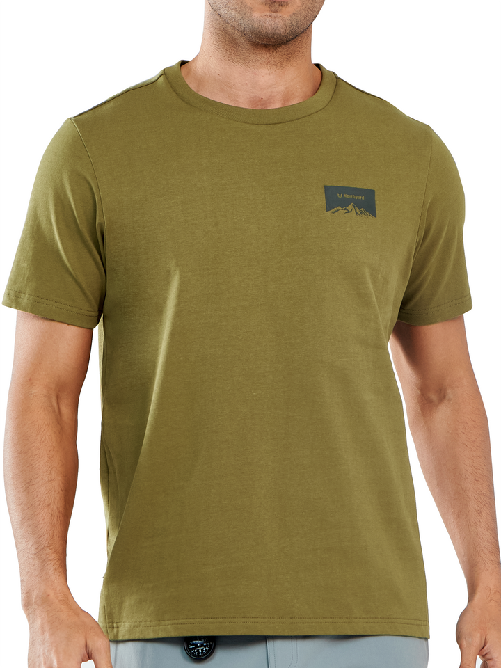 NORTHYARD Men's Olive Cotton Hiking Tee Shirts Heavyweight Casual Crewneck for Outdoor