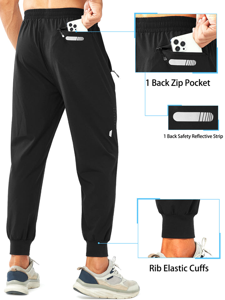 Men's Black Lightweight Athletic Joggers Gym Workout Sport Pants for Running Pockets