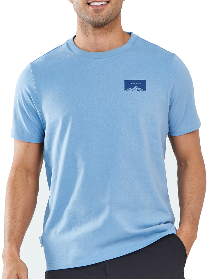 NORTHYARD Men's Blue Stone Cotton Hiking Tee Shirts Heavyweight Casual Crewneck for Outdoor