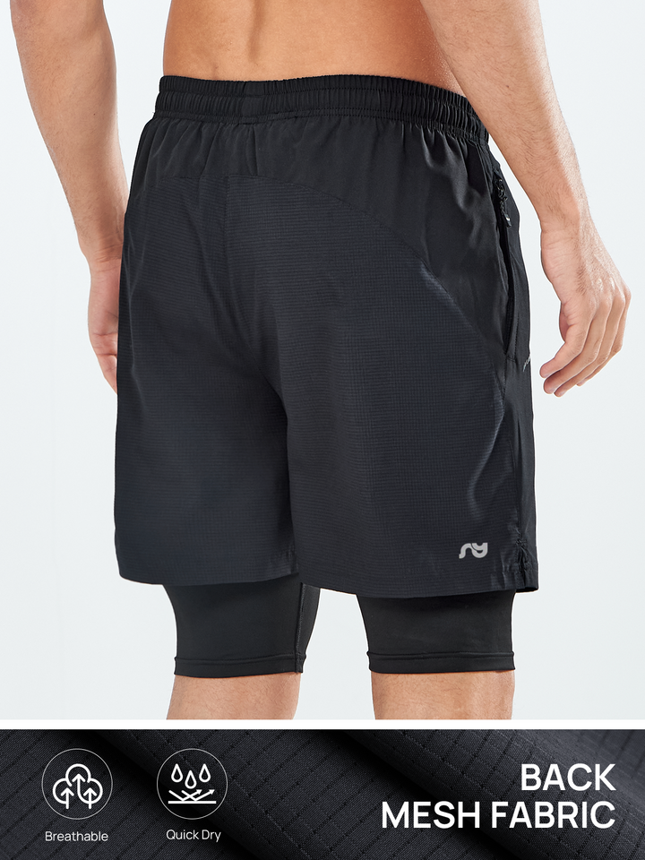 Northyard Men's Black 2-in-1 Running Shorts 7 inch with Phone Pocket for Outdoor Sport Back