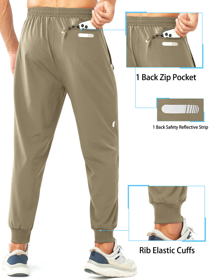 Men's Light Khaki Lightweight Athletic Joggers Gym Workout Sport Pants for Running Pockets