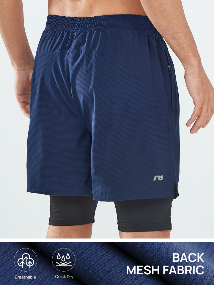 Northyard Men's Navy 2-in-1 Running Shorts 7 inch with Phone Pocket for Outdoor Sport Back