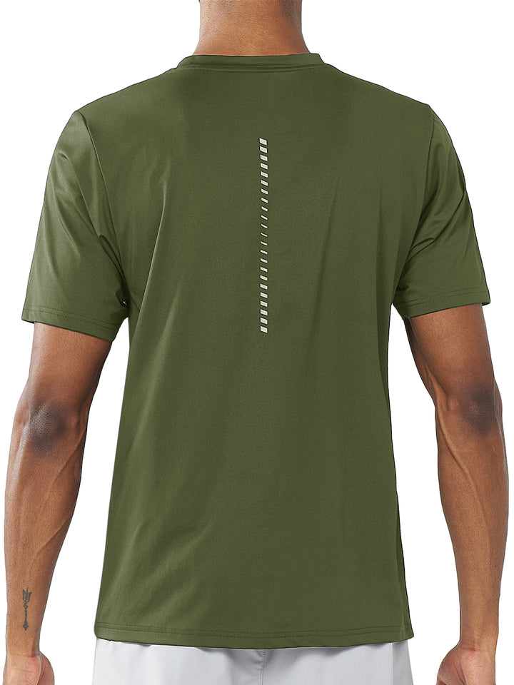 Men's Army Green Pickleball Workout Sweat T-Shirts Moisture Wicking for Gym Sport Back