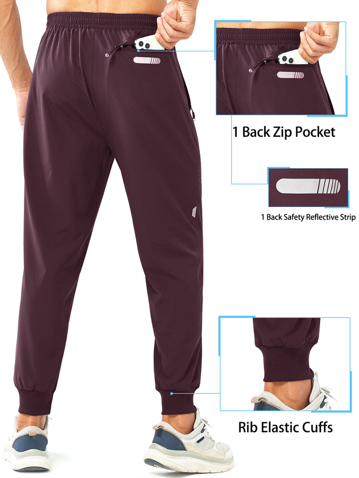 Men's Dark Wine Lightweight Athletic Joggers Gym Workout Sport Pants for Running Pockets