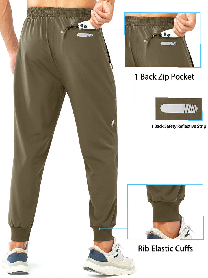 Men's Dark Khaki Lightweight Athletic Joggers Gym Workout Sport Pants for Running Pockets