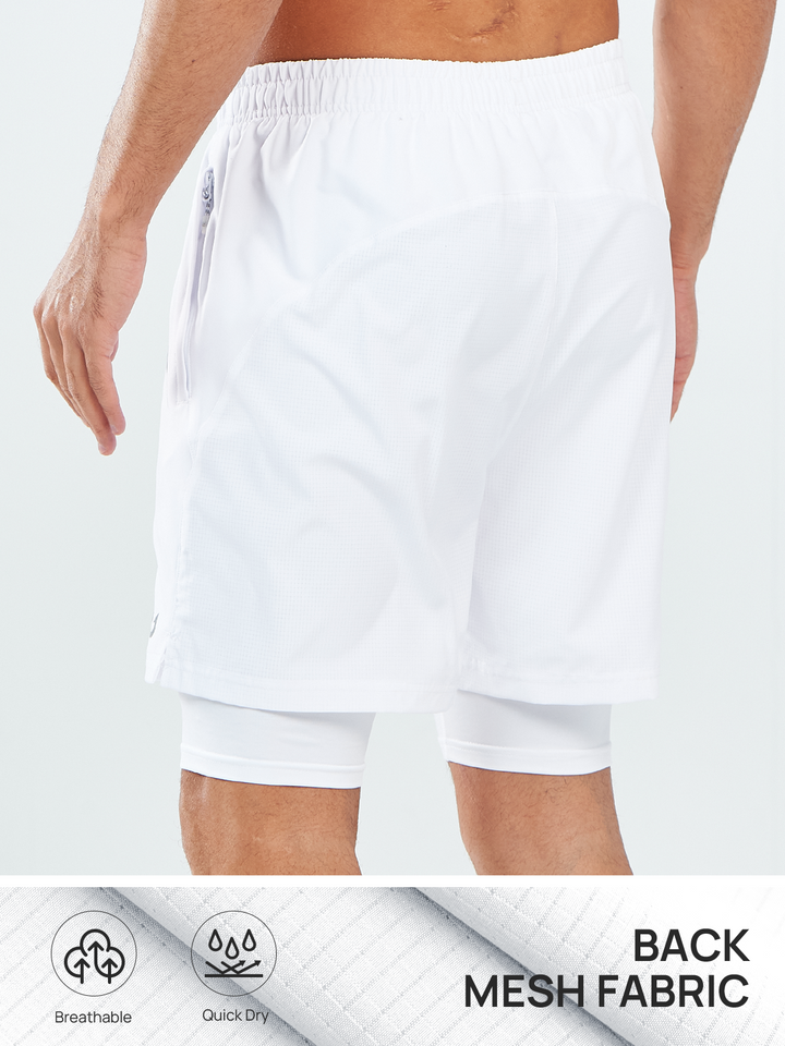 Northyard Men's White 2-in-1 Running Shorts 7 inch with Phone Pocket for Outdoor Sport Back