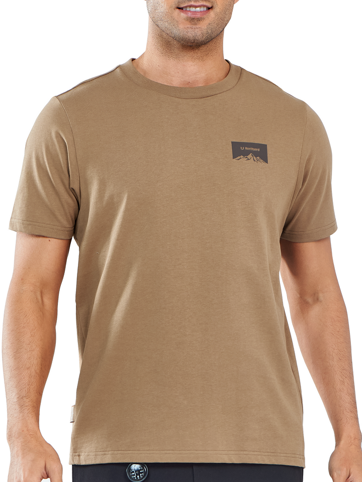 NORTHYARD Men's Brown Cotton Hiking Tee Shirts Heavyweight Casual Crewneck for Outdoor