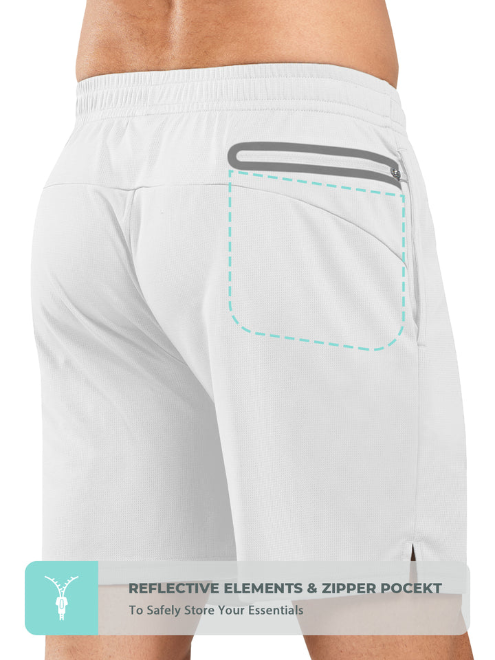 Men's White 5-inch Tennis Mesh Shorts with Pockets Quick Dry for Gym Running Back