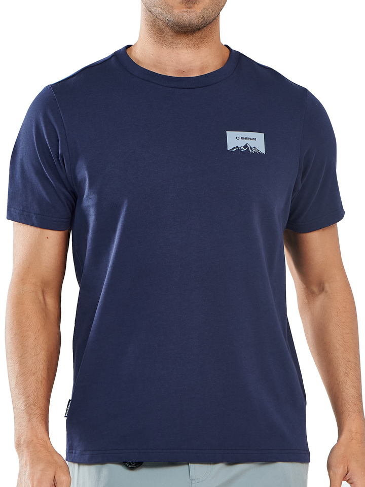 NORTHYARD Men's Navy Cotton Hiking Tee Shirts Heavyweight Casual Crewneck for Outdoor