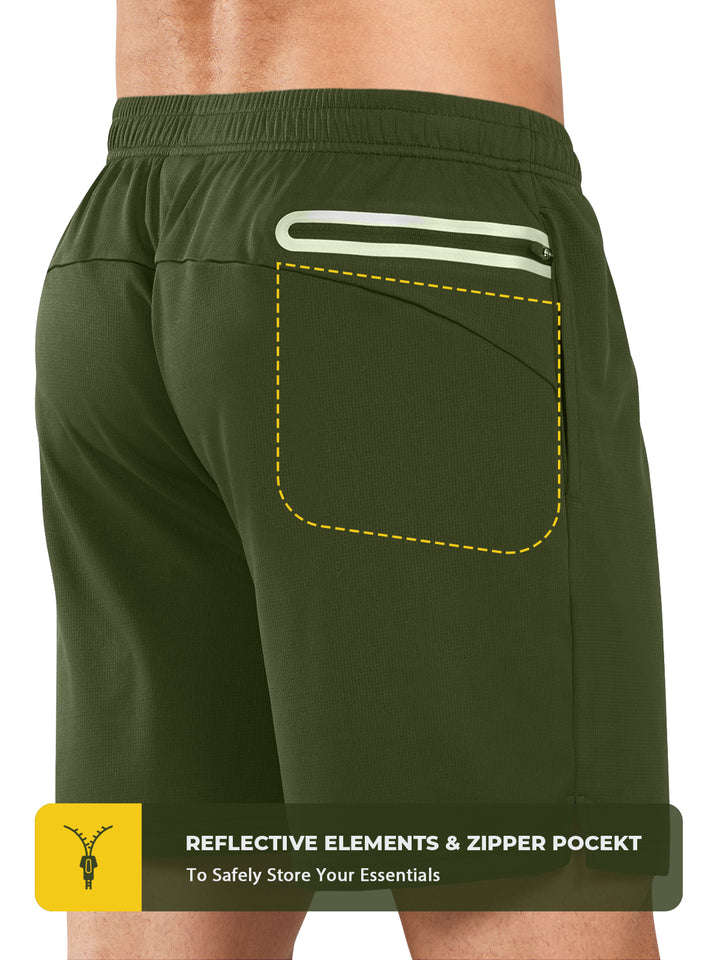 Men's Army Green 5-inch Tennis Mesh Shorts with Pockets Quick Dry for Gym Running Back