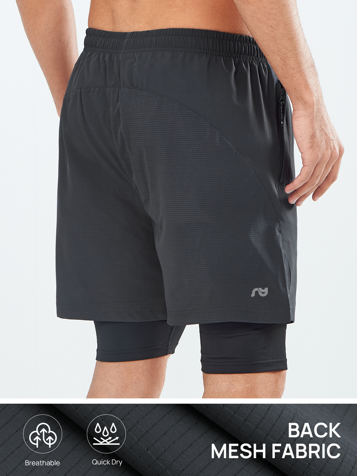 Northyard Men's Dark Grey 2-in-1 Running Shorts 7 inch with Phone Pocket for Outdoor Sport Back