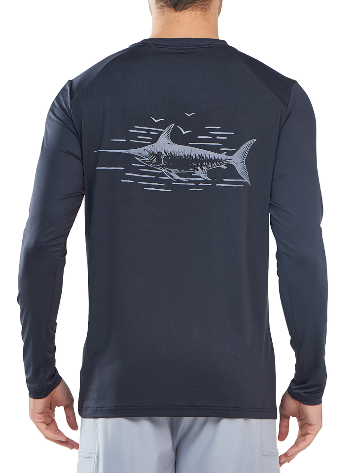 NORTHYARD Men's Dark Grey Sun Protection UV Fishing T Shirts Crewneck Long Sleeve for Swim back